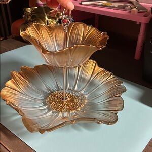 Venezia Gold 2-Tier Server from Fifth Avenue Crystal. - Retired Hard To Find